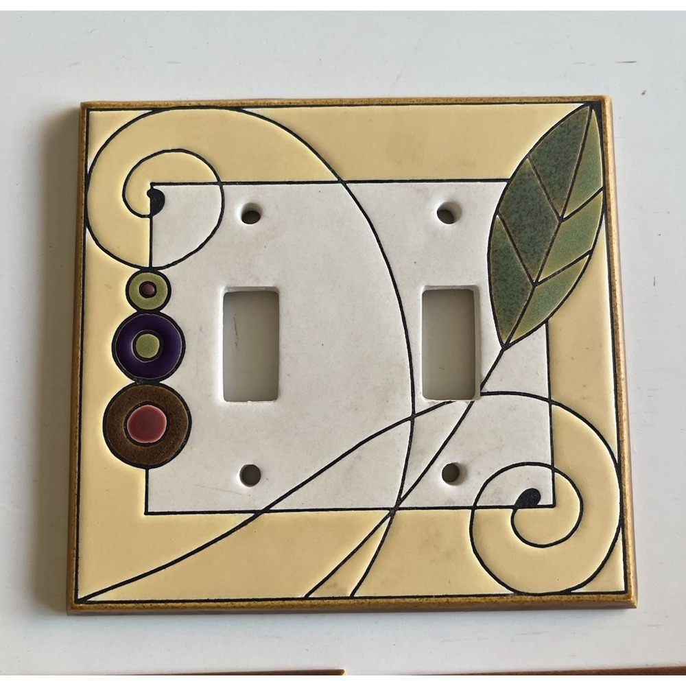 All Fired Up Canada Leaf Spiral Double Toggle Switchplate Ceramic AG305 Art Deco